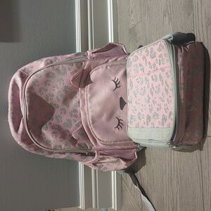 Pottery Barn Mackenzie Critter Glitter Pink Backpack & Lunch Box -Good Condition
